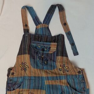 Himalaya Handmade Hippie Style Colorful Patchwork Overalls w/ Stamped Patterns